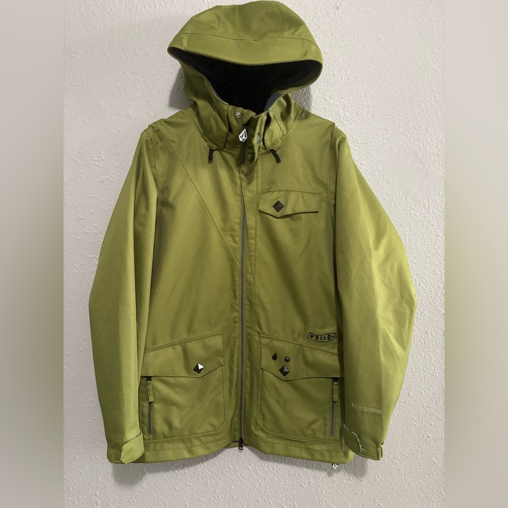 Volcom Nimbus 15,000mm/ 15,000GM Snowboard Hooded Jacket Army Green Size M Y2K